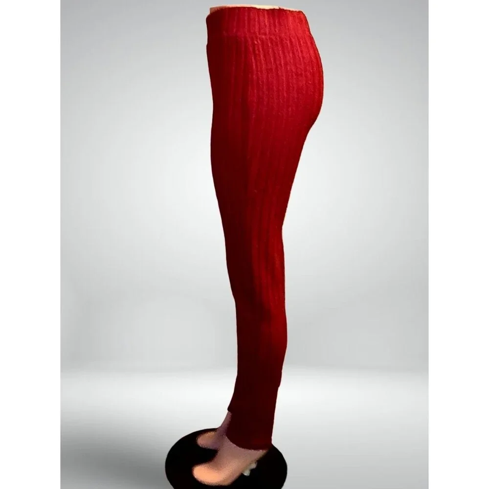 Gray Black Red Ankle Leggings XL Knit Polyester Spandex Elastic Waist Set Basics